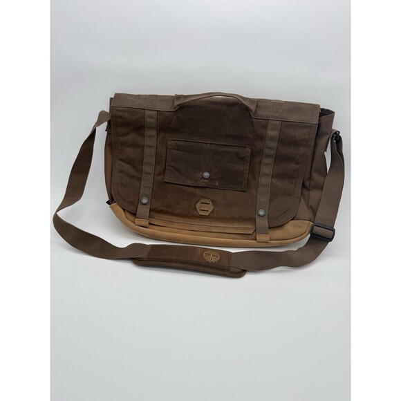 Timberland Waxed Canvas, Leather Messenger Laptop Bag Brown Crossbody Briefcase - Picture 1 of 12